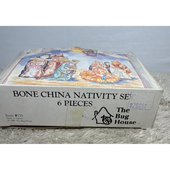 Vintage Bug House Nativity Figurines Taiwan Bone China Set Of 6 Original Box - Picture 8 of 9